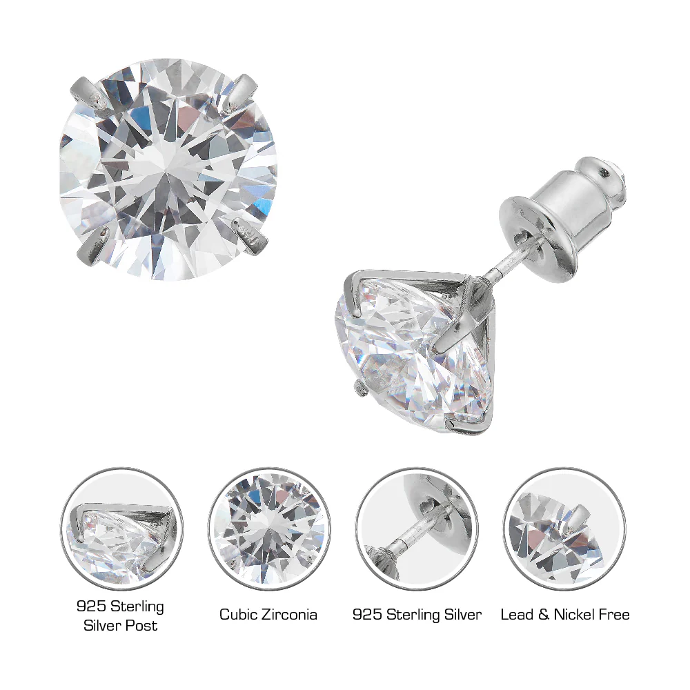 RED by KISS Silver Plated Cubic Zirconia Round Button Stud Earrings - Image 3