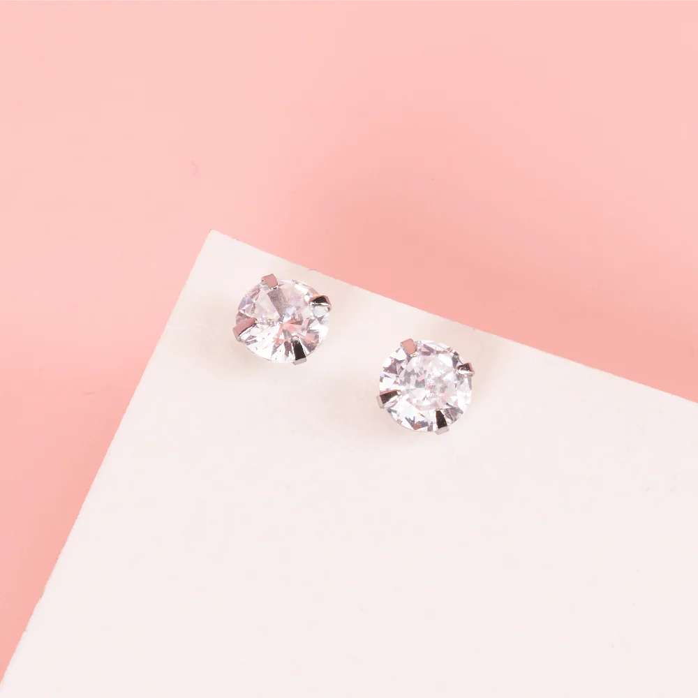 RED by KISS Silver Plated Cubic Zirconia Round Button Stud Earrings - Image 4