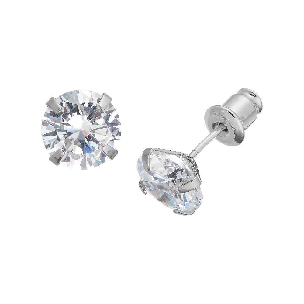 RED by KISS Silver Plated Cubic Zirconia Round Button Stud Earrings - Image 7