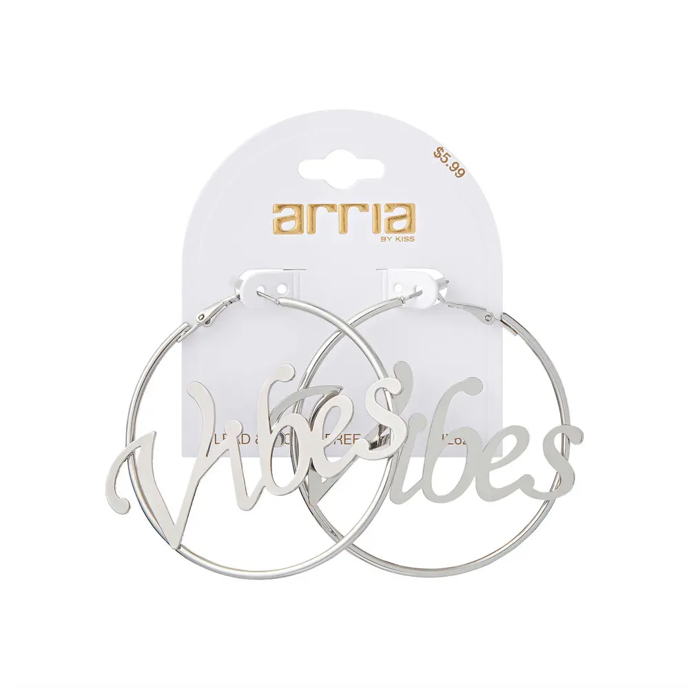 Arria Silver Vibe Letter Hoop Pincatch Earrings 60mm - Image 2