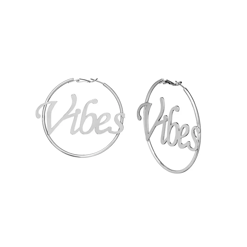 Arria Silver Vibe Letter Hoop Pincatch Earrings 60mm - Image 3