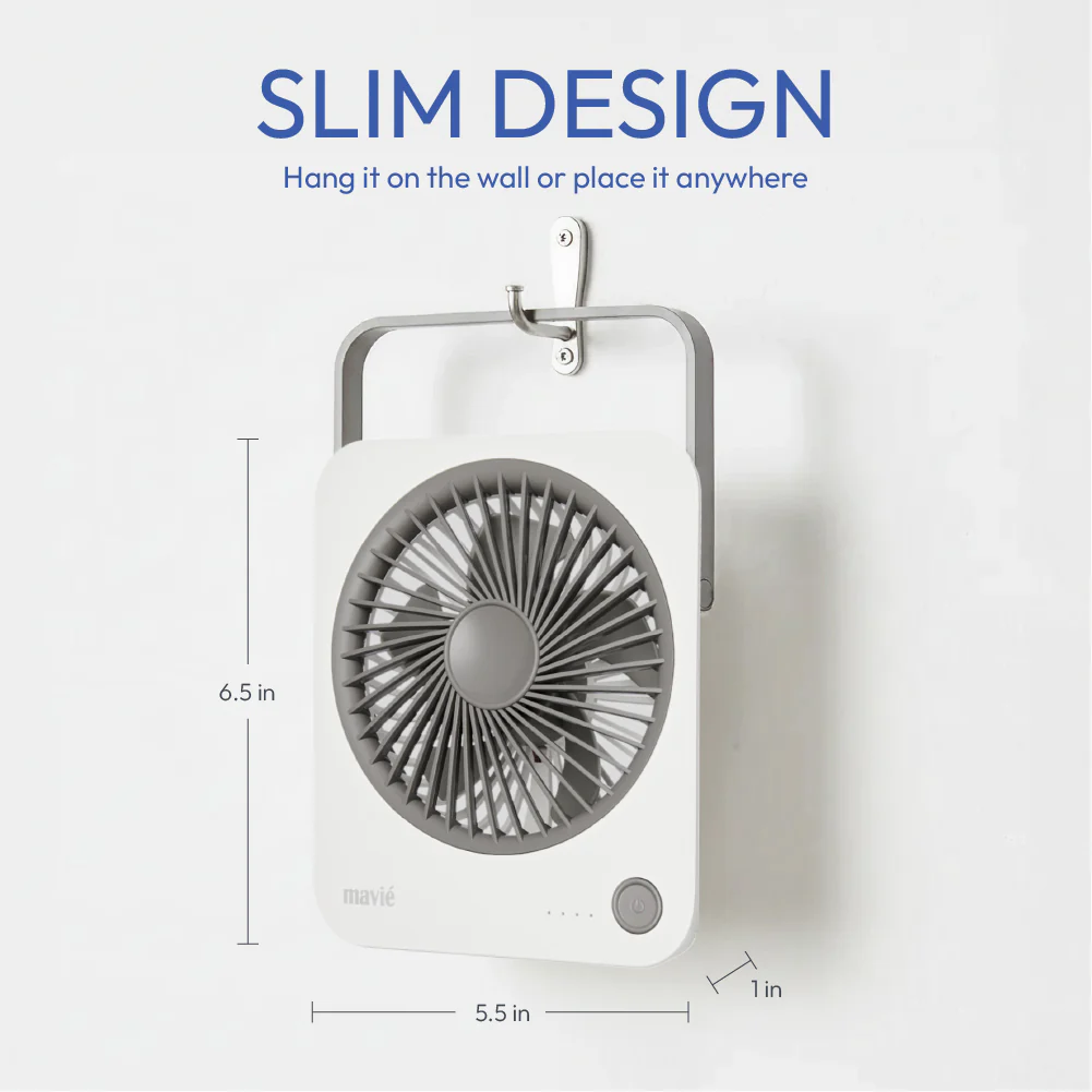 MAVIÉ Small Desk Fan, Rechargeable Quiet Mini Personal Fan, 180° Foldable & Cordless Design, Ultra Thin & Portable, 4 Speeds, Long Battery Life, Travel Essential for Office, Home, Bedroom - Image 5
