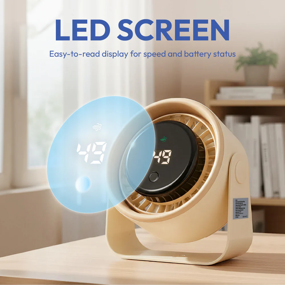 MAVIÉ Small Desk Fan, Rechargeable Quiet Mini Personal Fan With LED Digital Display, Portable Wall-Mount & Cordless Design, 5 Speeds, Long Battery Life, Travel for Office, Home, Bedroom - Image 3