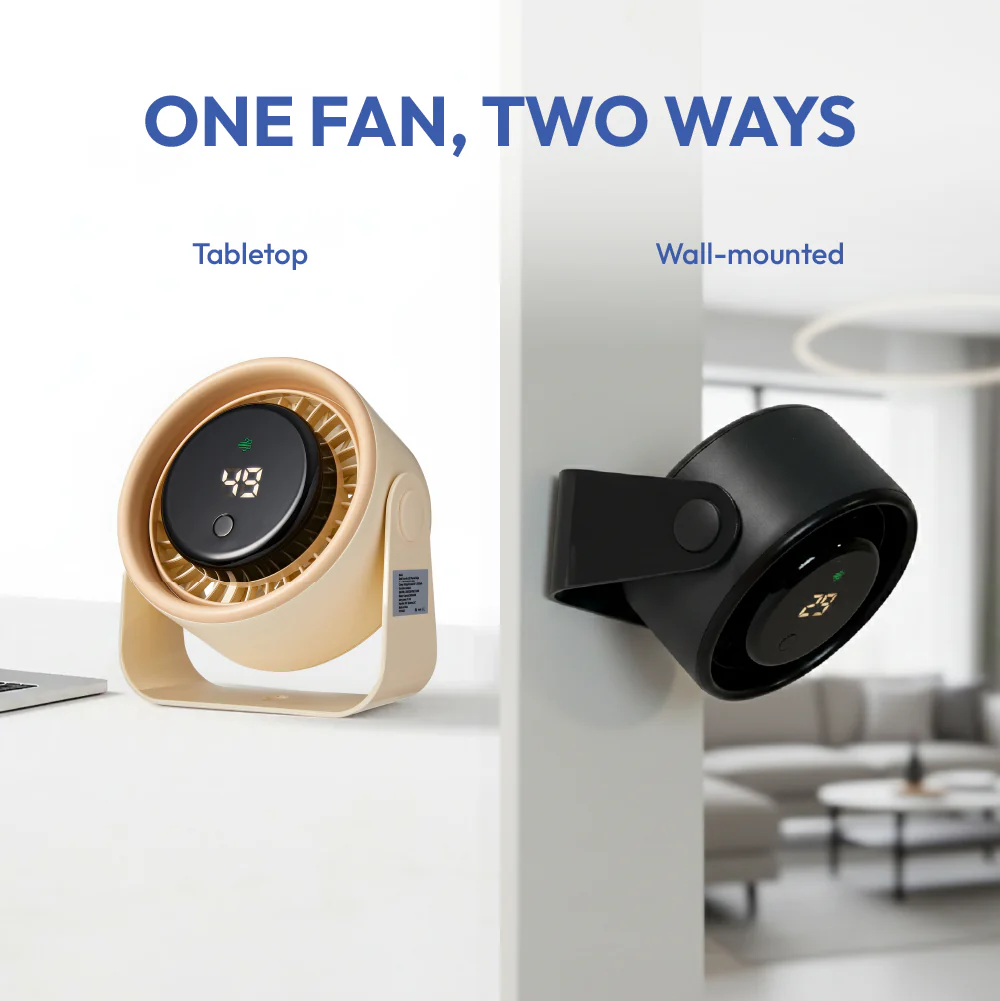 MAVIÉ Small Desk Fan, Rechargeable Quiet Mini Personal Fan With LED Digital Display, Portable Wall-Mount & Cordless Design, 5 Speeds, Long Battery Life, Travel for Office, Home, Bedroom - Image 6