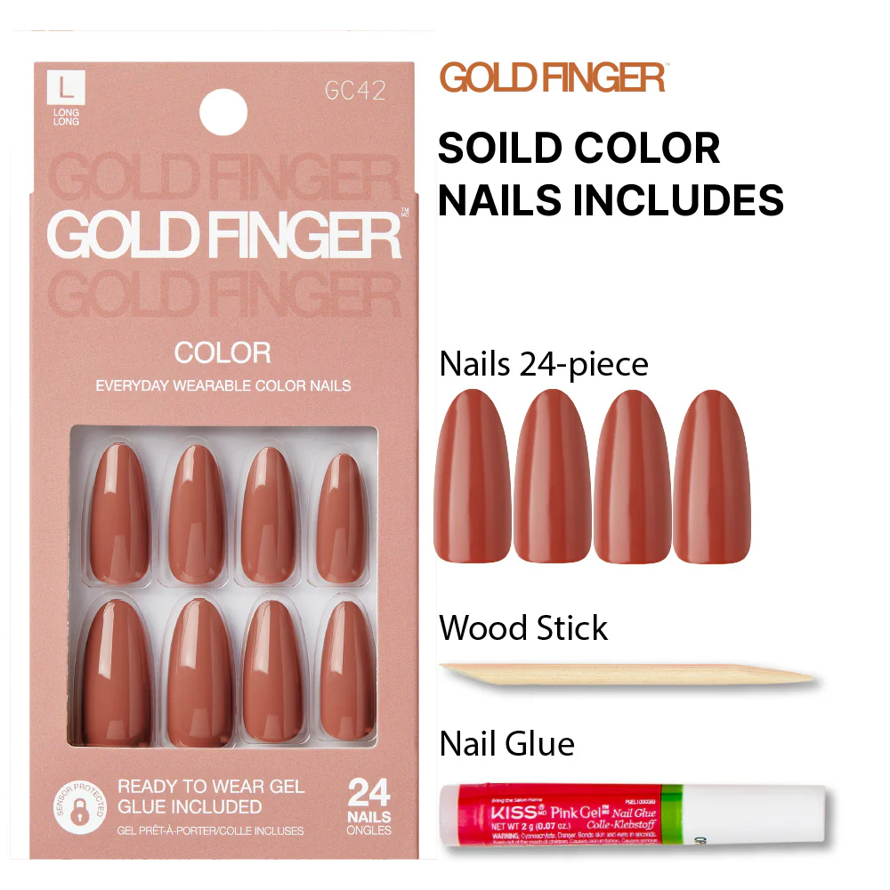 Gold Finger Solid Color Press On Nails Kit – Long Lasting Glue-On Fake Nails Set - Image 10