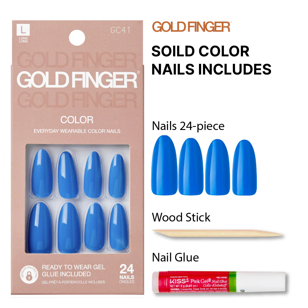 Gold Finger Solid Color Press On Nails Kit – Long Lasting Glue-On Fake Nails Set - Image 3