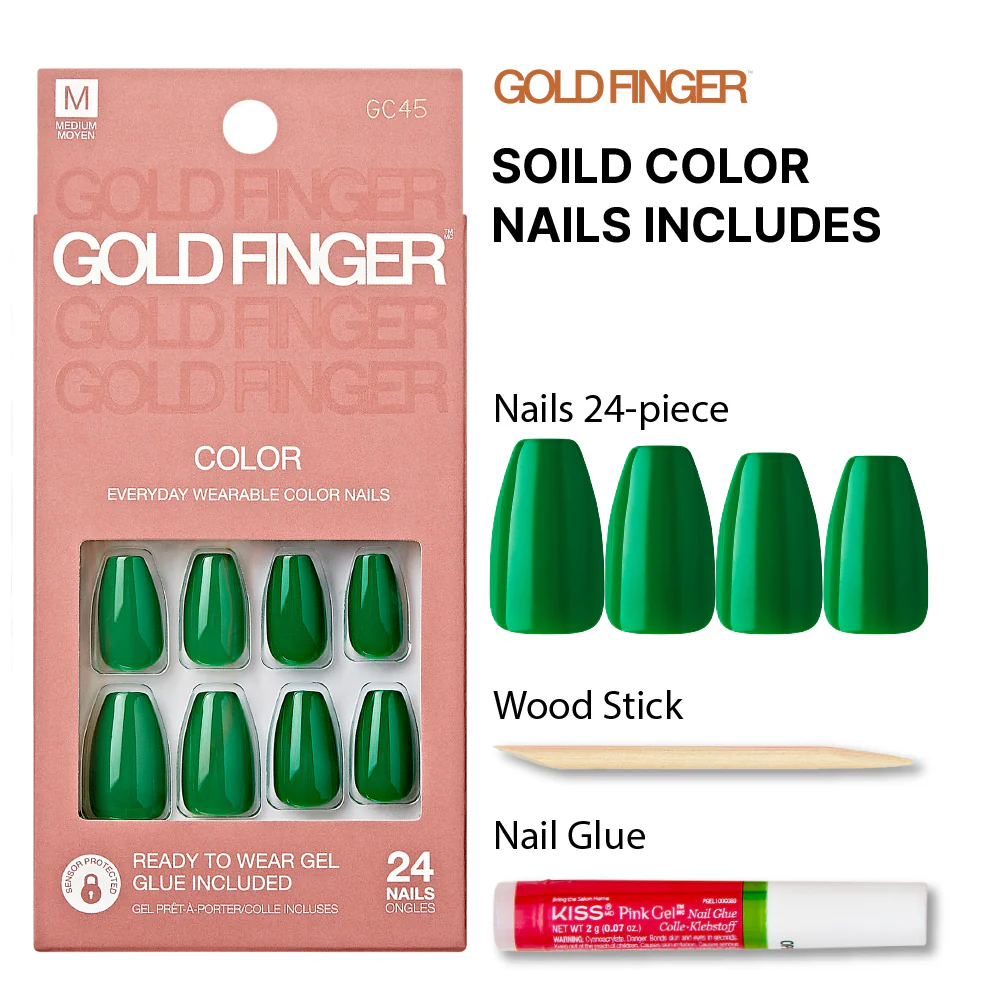 Gold Finger Solid Color Press On Nails Kit – Long Lasting Glue-On Fake Nails Set - Image 31