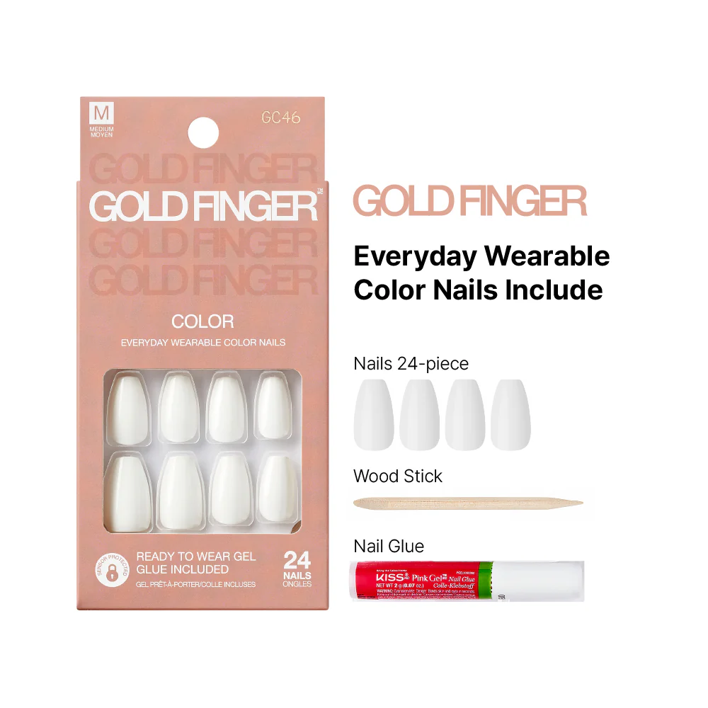 Gold Finger Solid Color Press On Nails Kit – Long Lasting Glue-On Fake Nails Set - Image 38