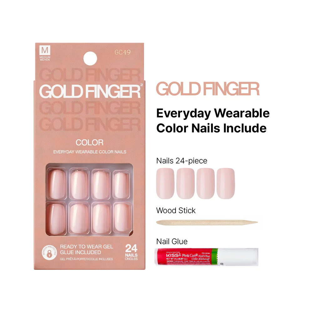 Gold Finger Solid Color Press On Nails Kit – Long Lasting Glue-On Fake Nails Set - Image 44