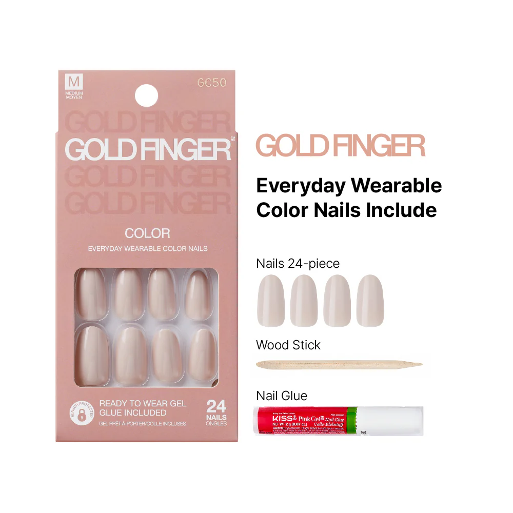 Gold Finger Solid Color Press On Nails Kit – Long Lasting Glue-On Fake Nails Set - Image 50