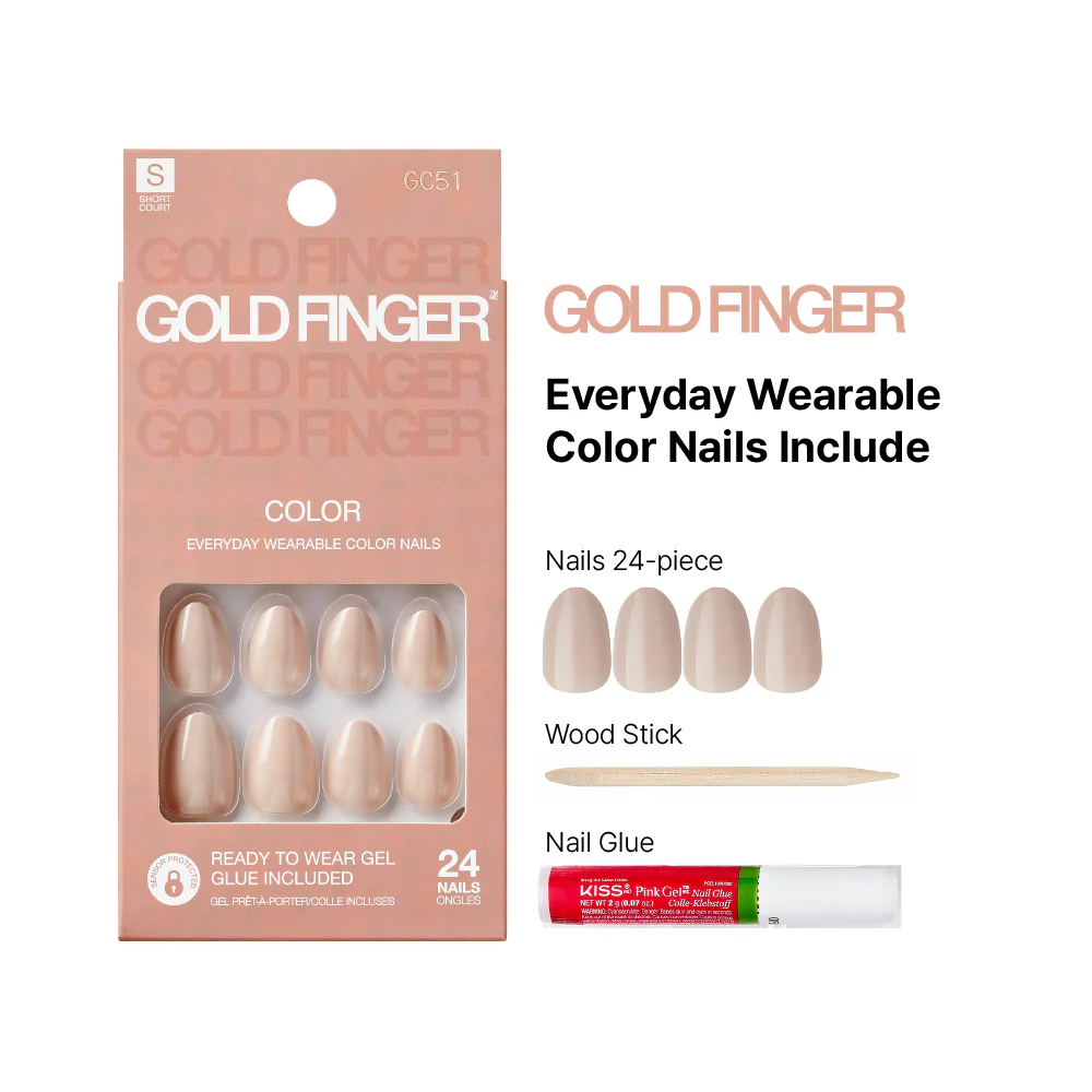 Gold Finger Solid Color Press On Nails Kit – Long Lasting Glue-On Fake Nails Set - Image 56