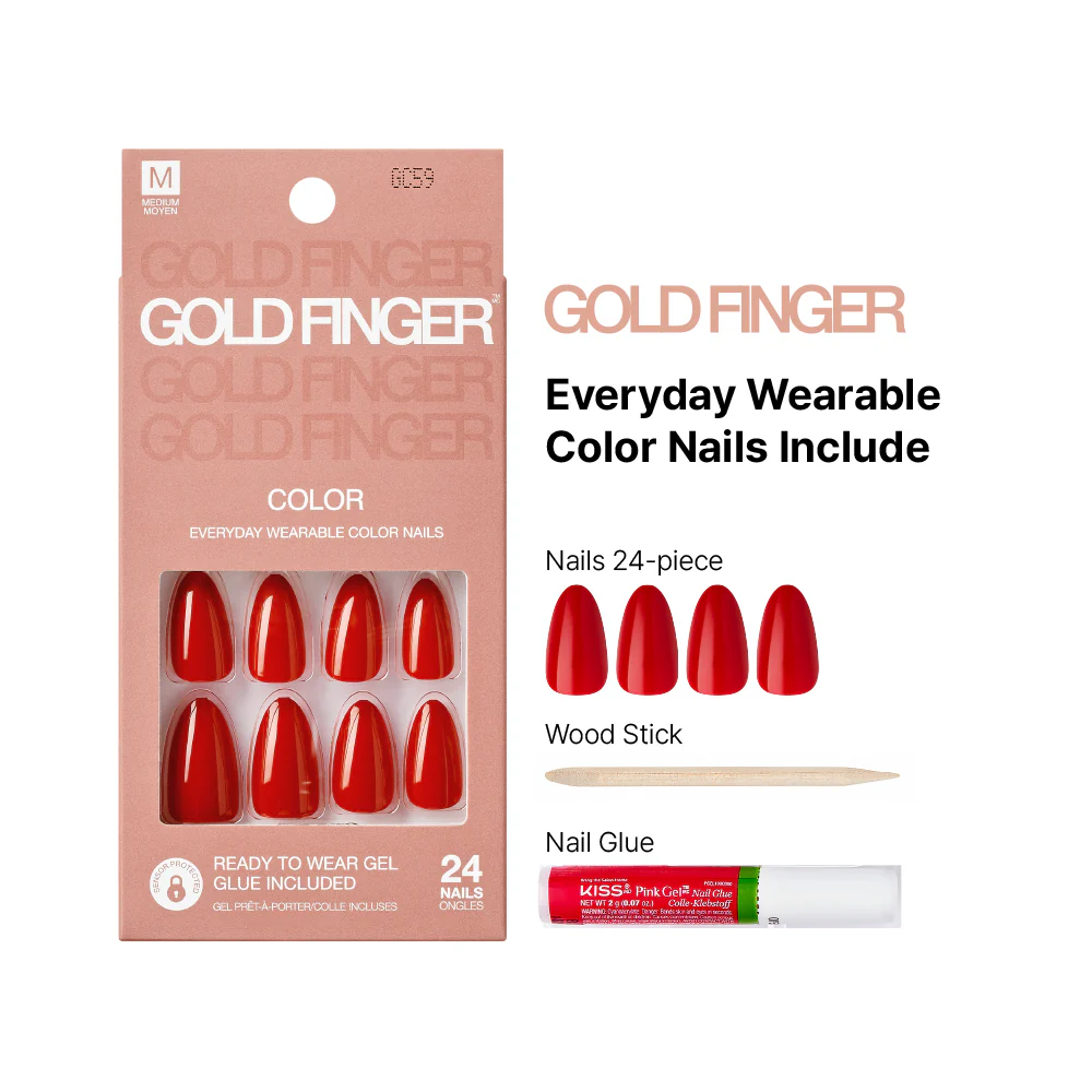 Gold Finger Solid Color Press On Nails Kit – Long Lasting Glue-On Fake Nails Set - Image 68