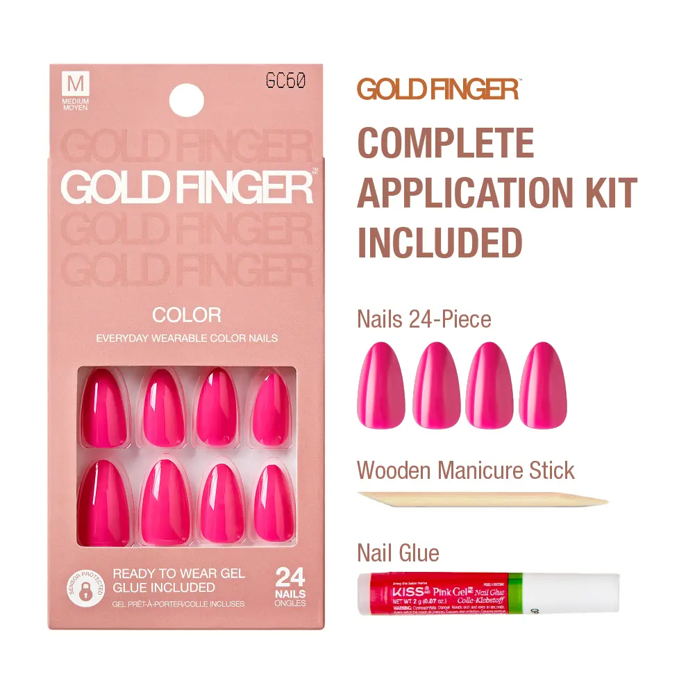 Gold Finger Solid Color Press On Nails Kit – Long Lasting Glue-On Fake Nails Set - Image 74