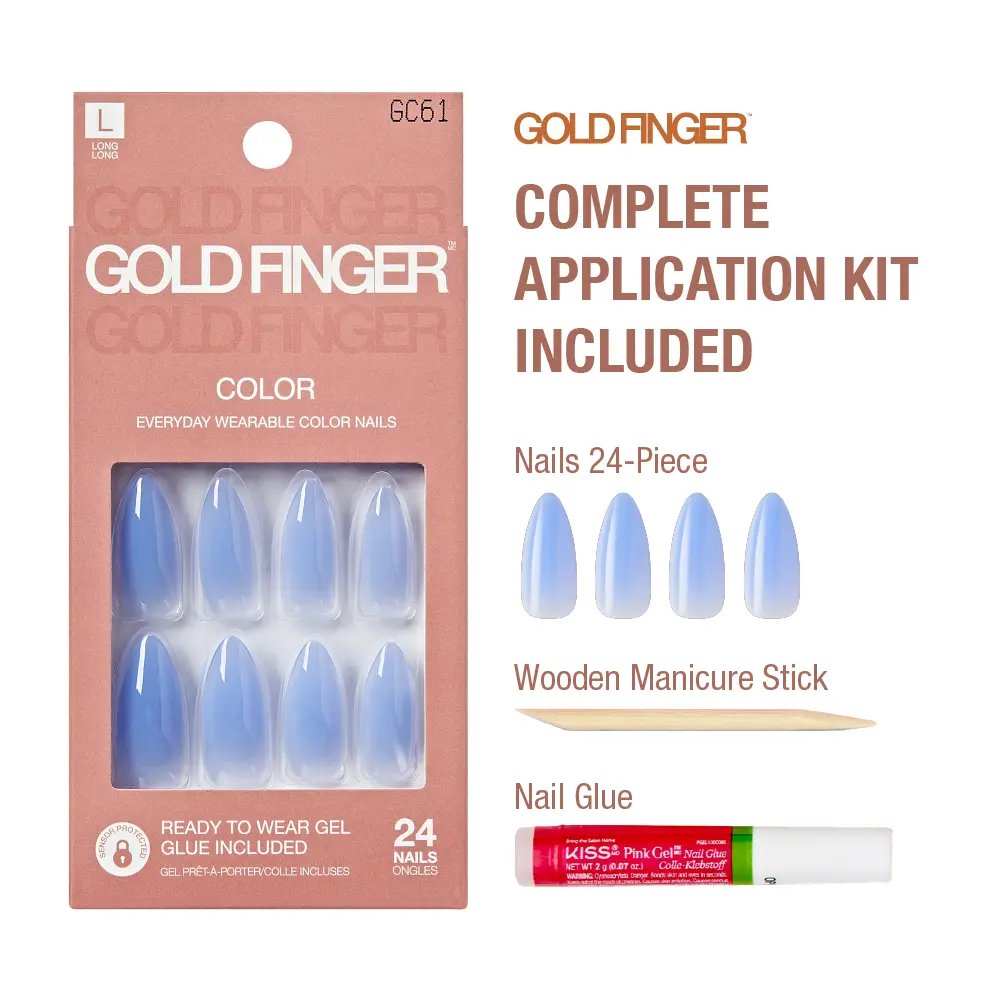 Gold Finger Solid Color Press On Nails Kit – Long Lasting Glue-On Fake Nails Set - Image 80
