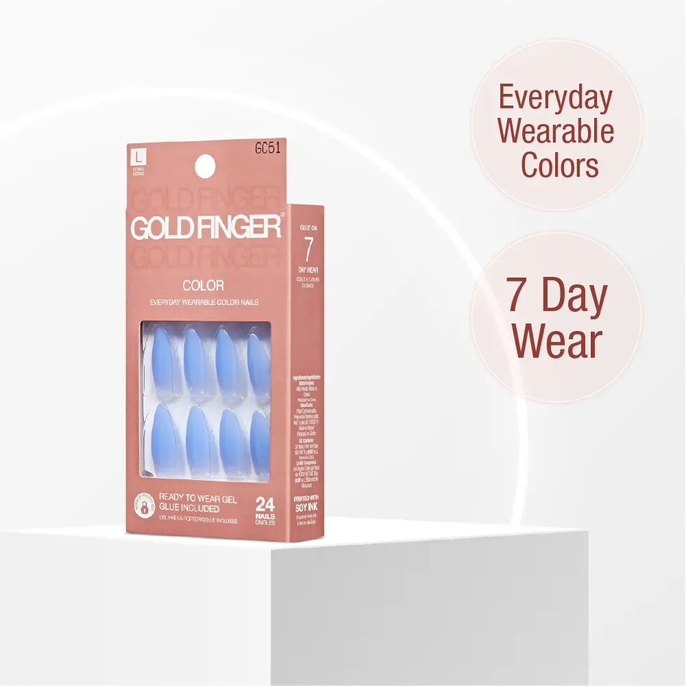 Gold Finger Solid Color Press On Nails Kit – Long Lasting Glue-On Fake Nails Set - Image 81