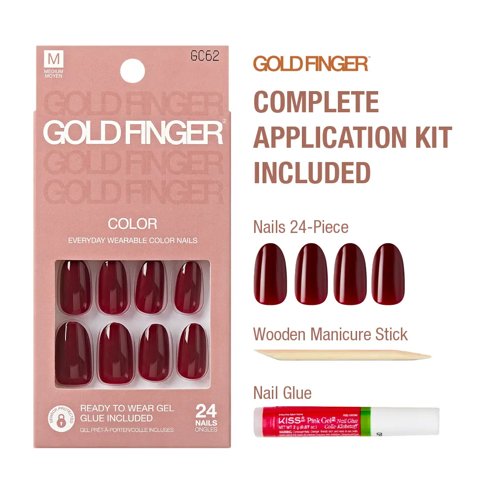Gold Finger Solid Color Press On Nails Kit – Long Lasting Glue-On Fake Nails Set - Image 88