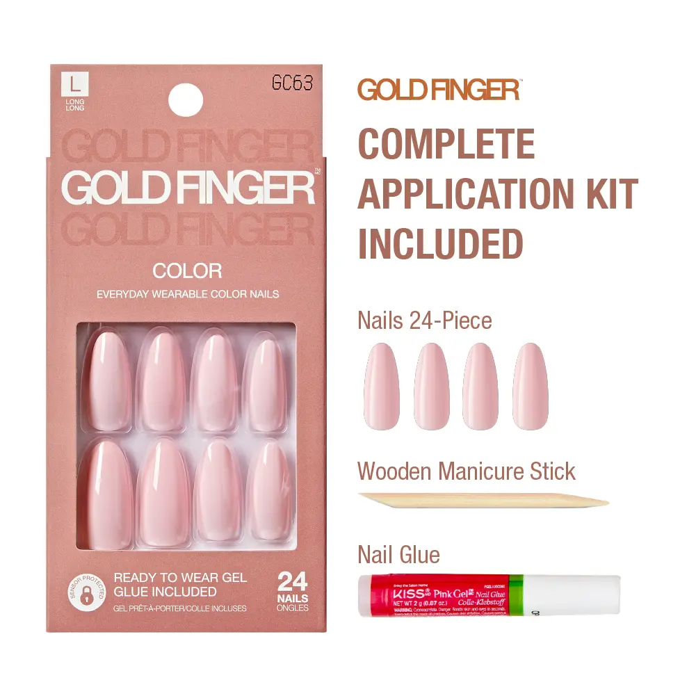 Gold Finger Solid Color Press On Nails Kit – Long Lasting Glue-On Fake Nails Set - Image 95