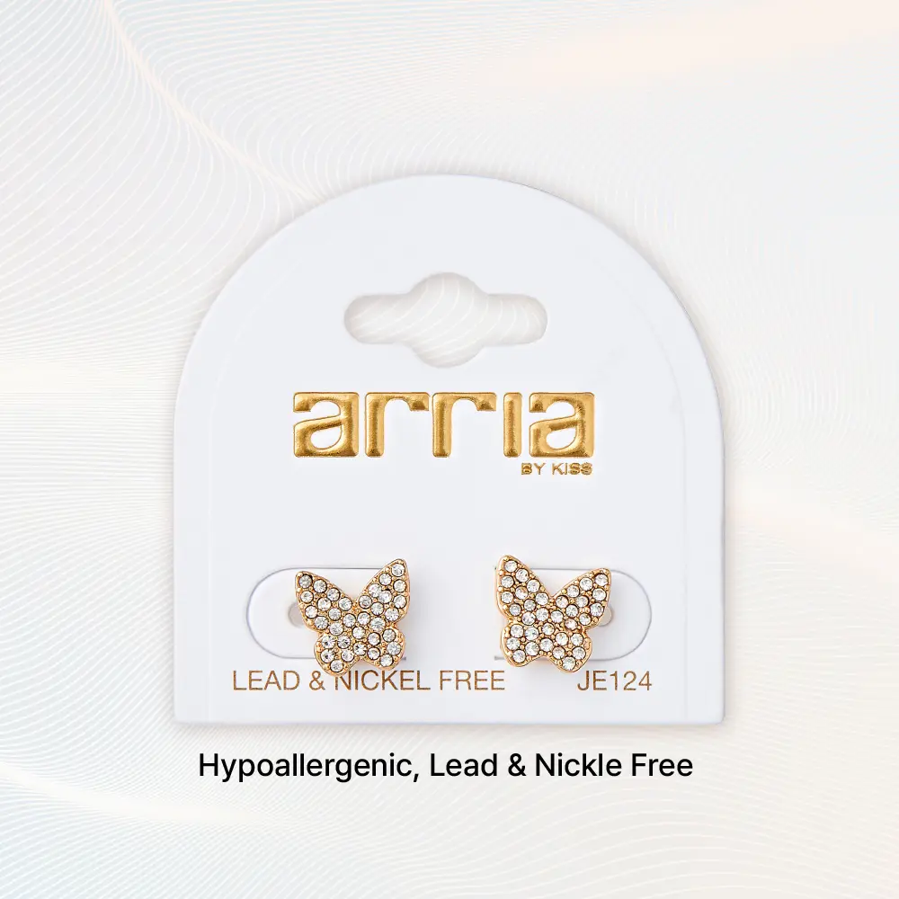 Arria Sparkling Butterfly Stud Earrings in Gold Tone with Glass Stones – 10.5mm - Image 3