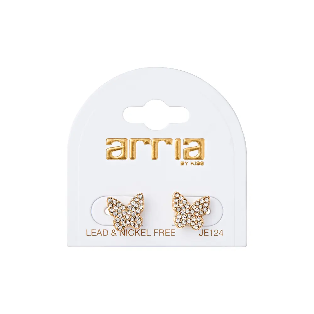 Arria Sparkling Butterfly Stud Earrings in Gold Tone with Glass Stones – 10.5mm - Image 7