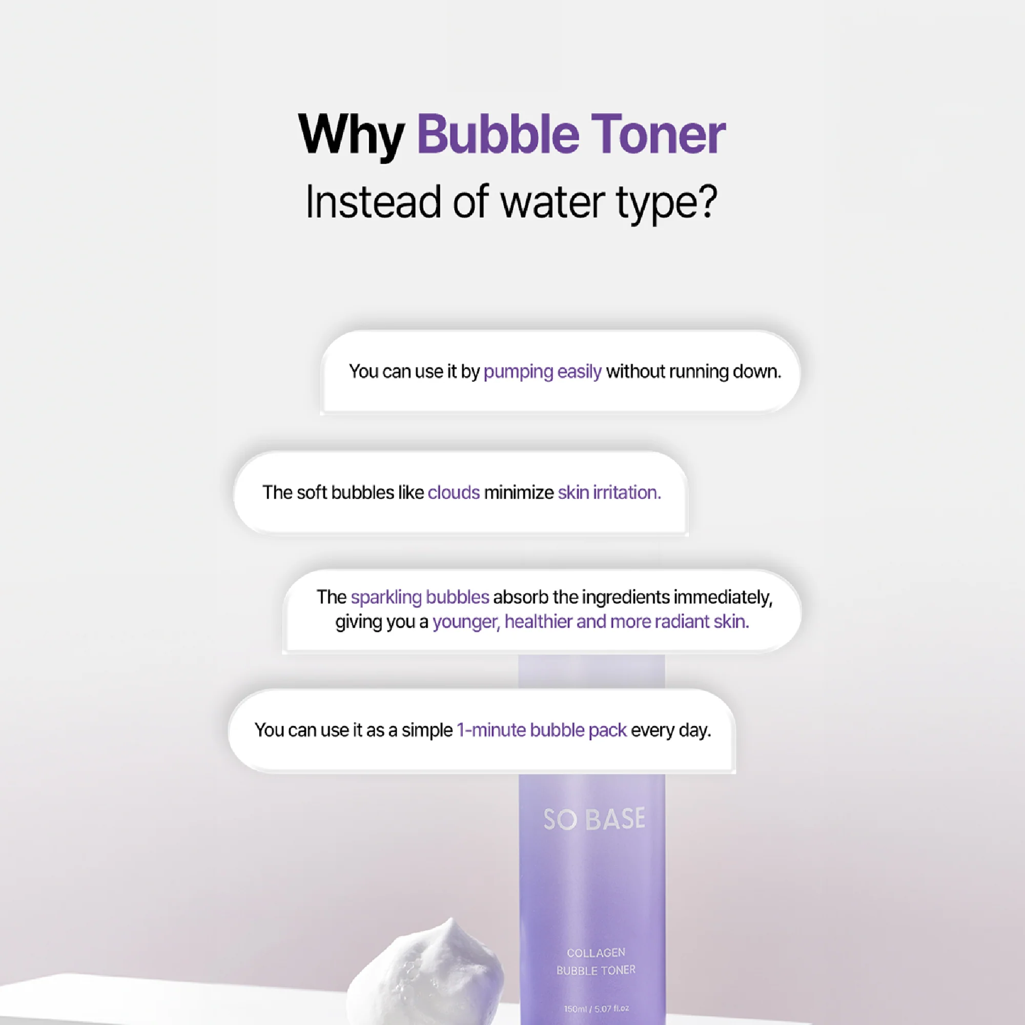 SOBASE Collagen Bubble Toner - Instant Glow & Anti-Aging with 7 Peptides - Image 24