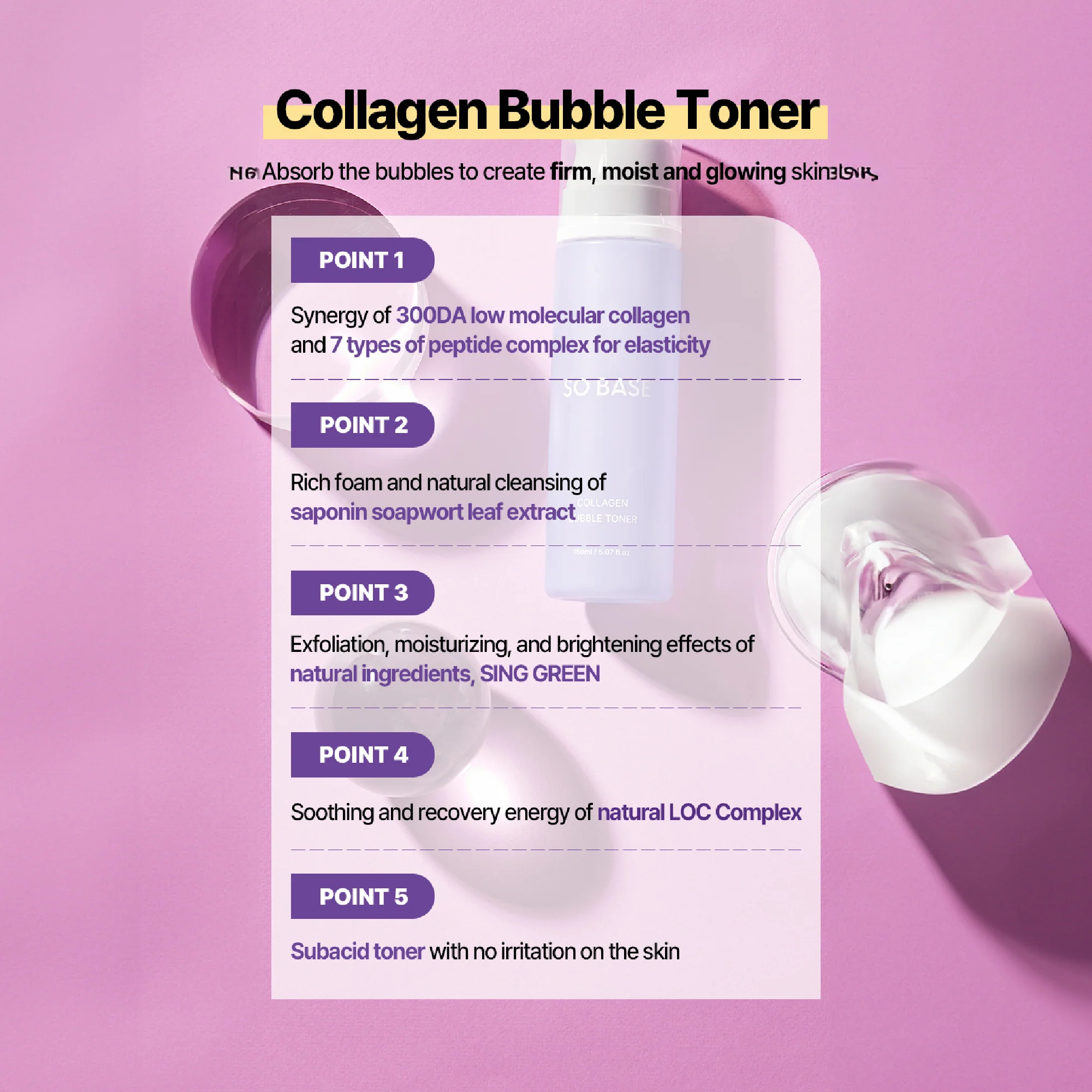 SOBASE Collagen Bubble Toner - Instant Glow & Anti-Aging with 7 Peptides - Image 3