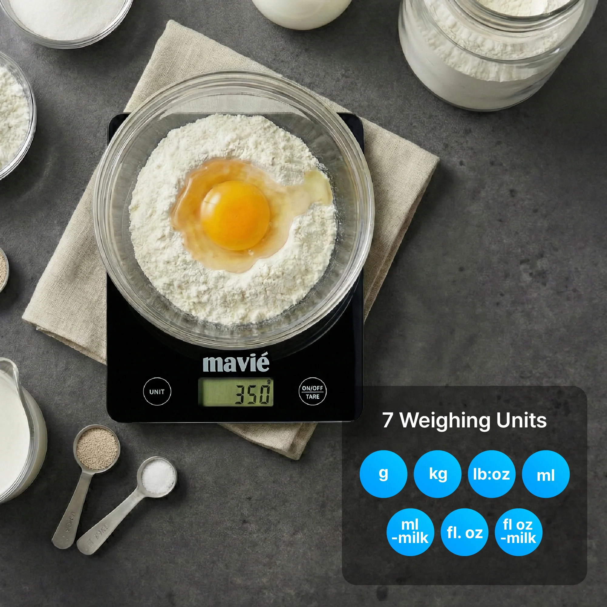 MAVIE Tempered Glass Digital Kitchen Scale – Full Touch Screen Food Scale with 5kg Capacity & 7 Weighing Units - Image 2