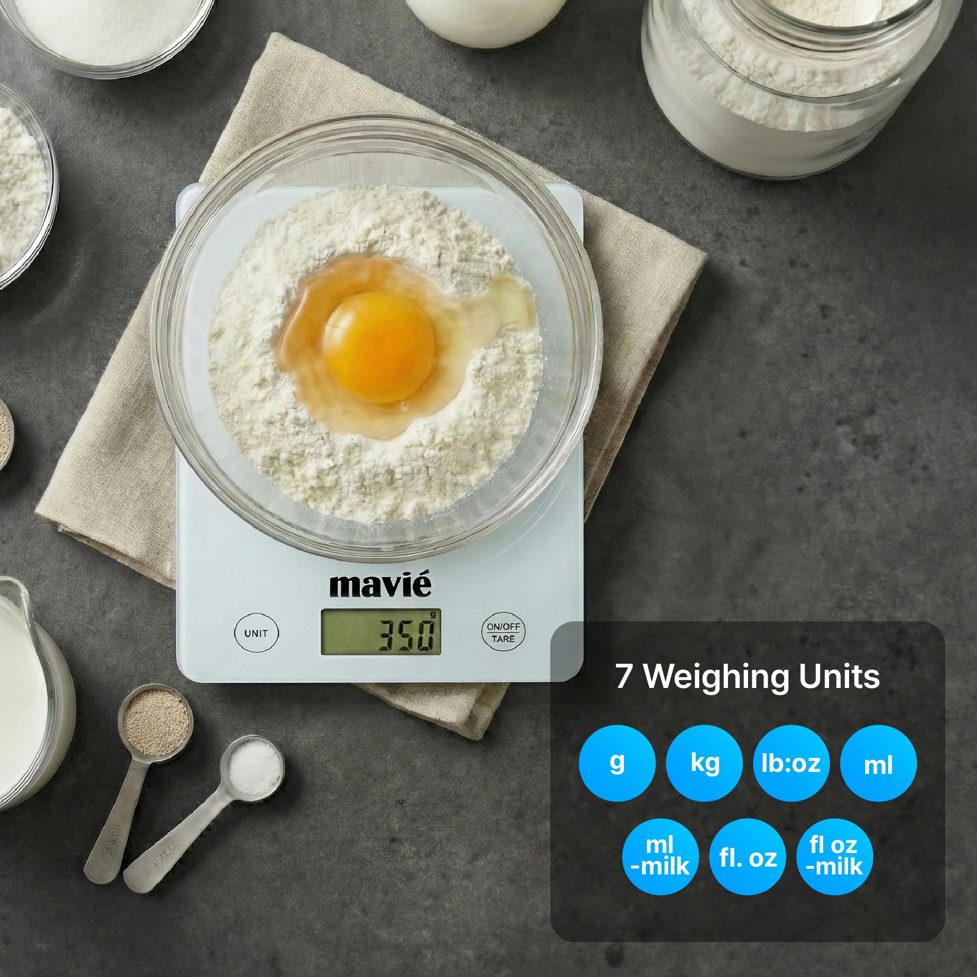 MAVIE Tempered Glass Digital Kitchen Scale – Full Touch Screen Food Scale with 5kg Capacity & 7 Weighing Units - Image 9