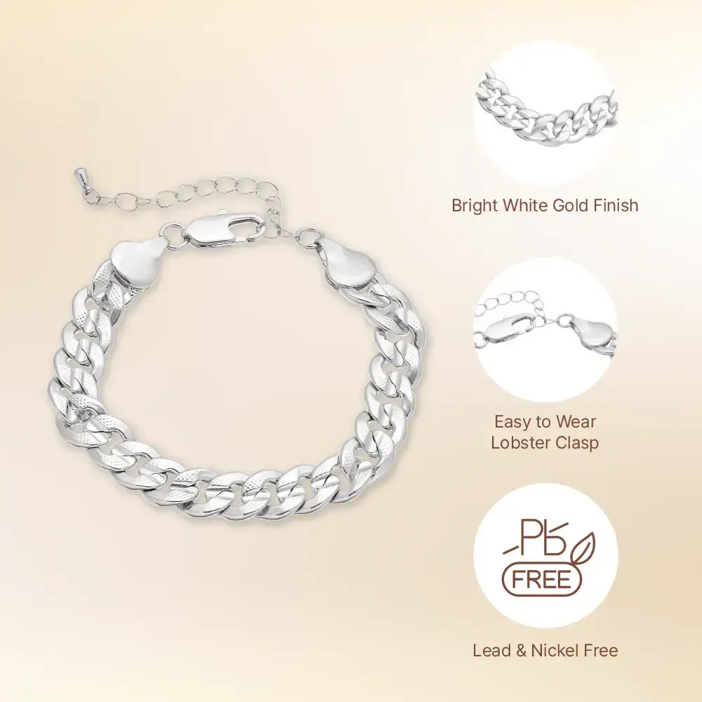 Arria Textured White Gold Tone Bracelet – 10mm Curb Chain - Image 3