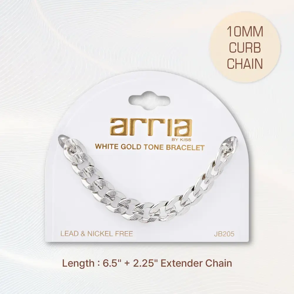 Arria Textured White Gold Tone Bracelet – 10mm Curb Chain - Image 5