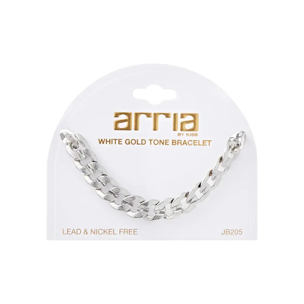 Arria Textured White Gold Tone Bracelet – 10mm Curb Chain - Image 6