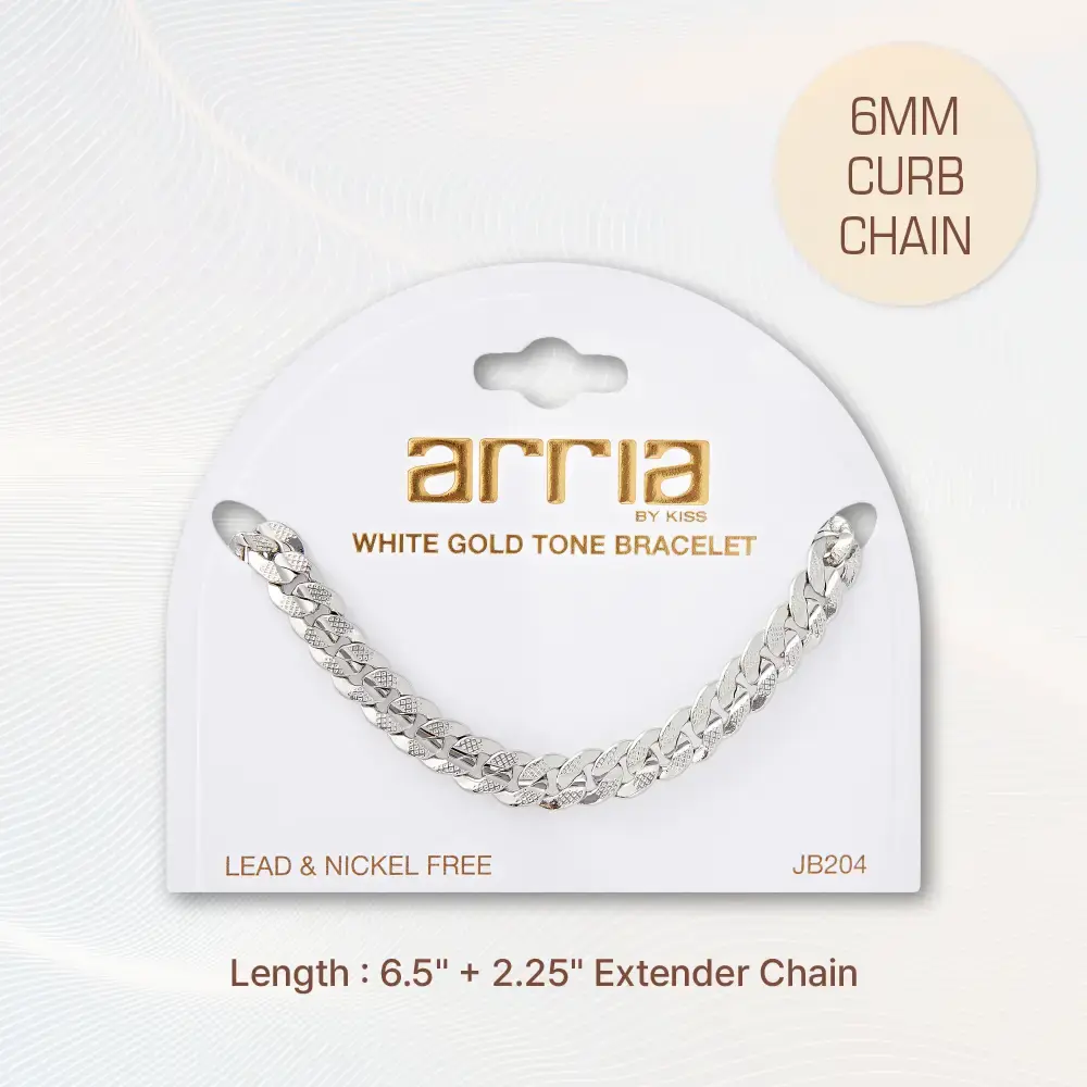 Arria Textured White Gold Tone Bracelet – 6mm Curb Chain - Image 3