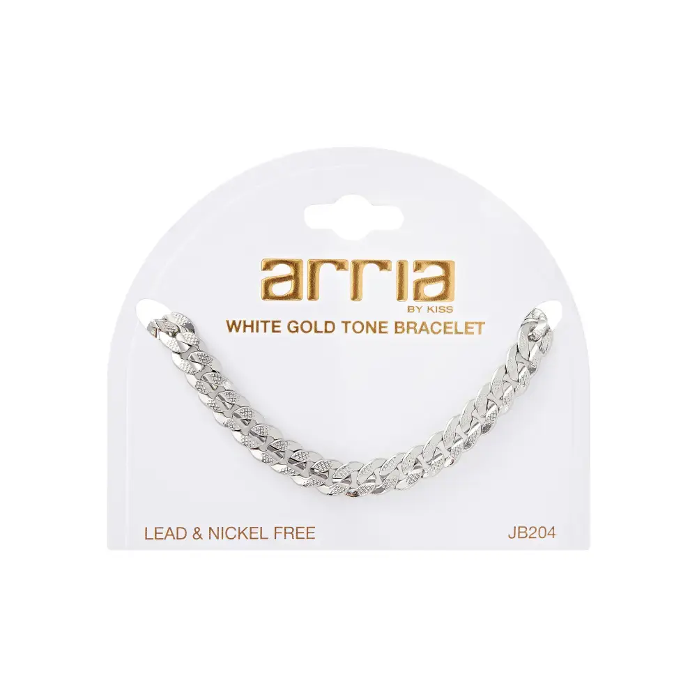 Arria Textured White Gold Tone Bracelet – 6mm Curb Chain - Image 6