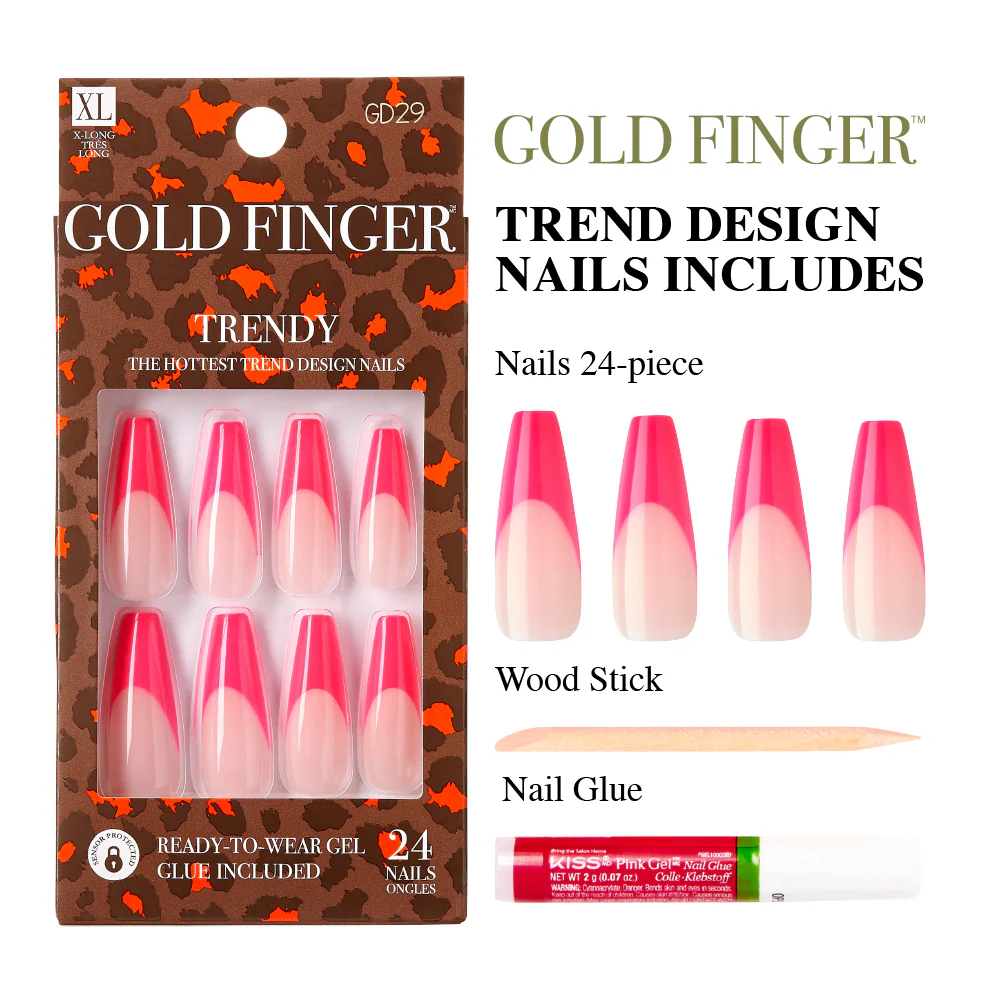 Gold Finger Trendy Nails Kit Long Nail Pink French Tip - Image 4