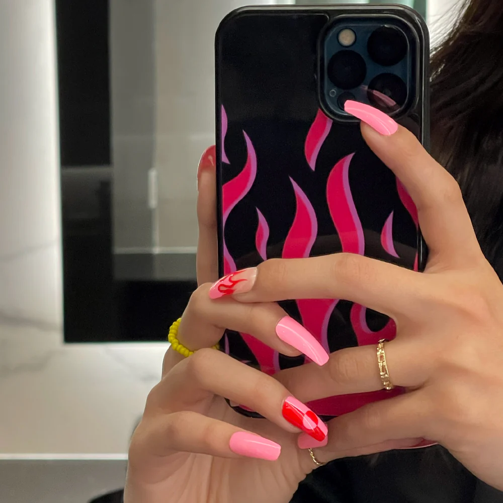 Gold Finger Press On Trendy Pink Long Nails - Image 3
