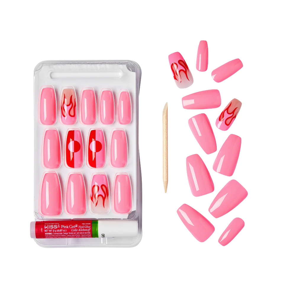 Gold Finger Press On Trendy Pink Long Nails - Image 5