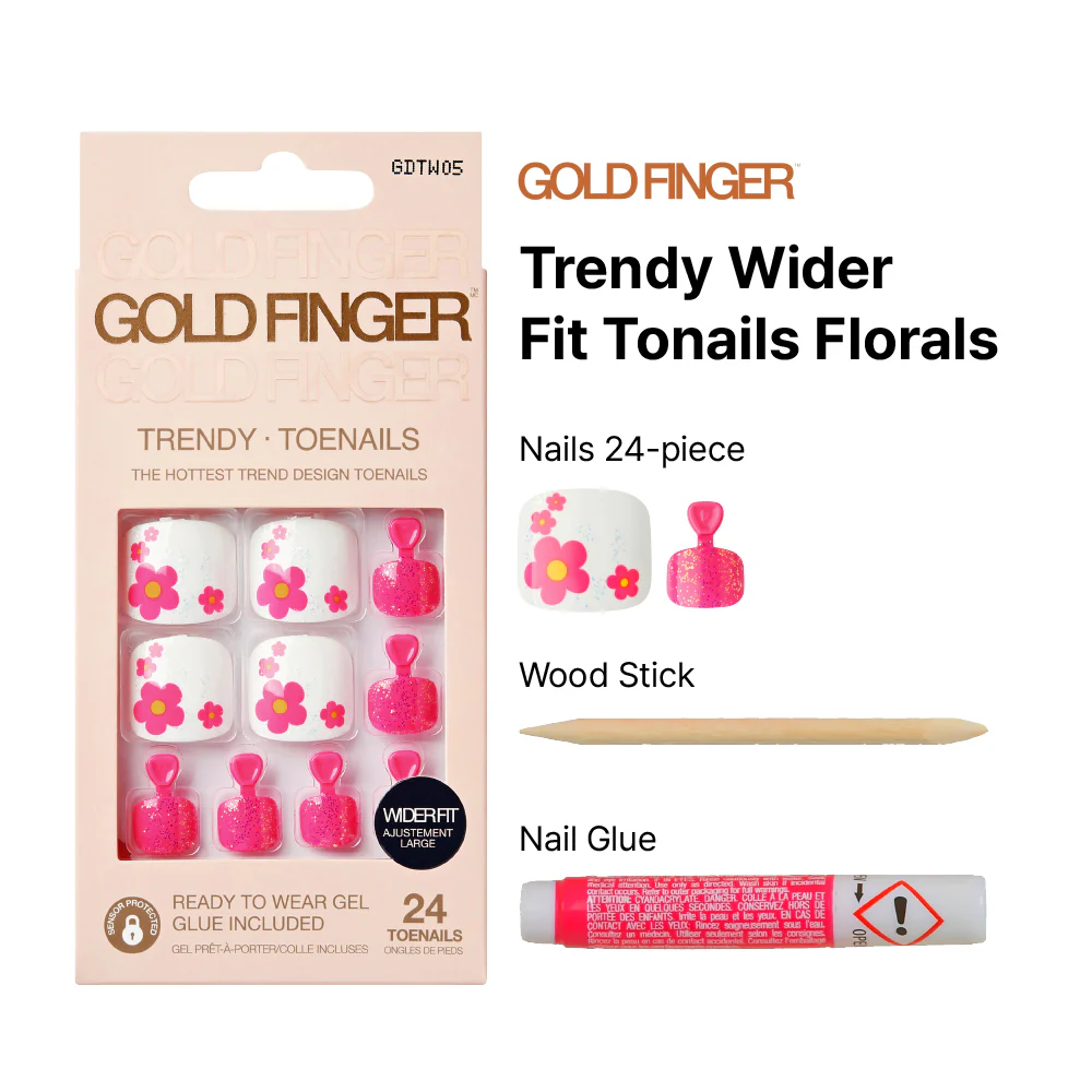Gold Finger Trendy Wider Fit Toenails - Florals - Image 4