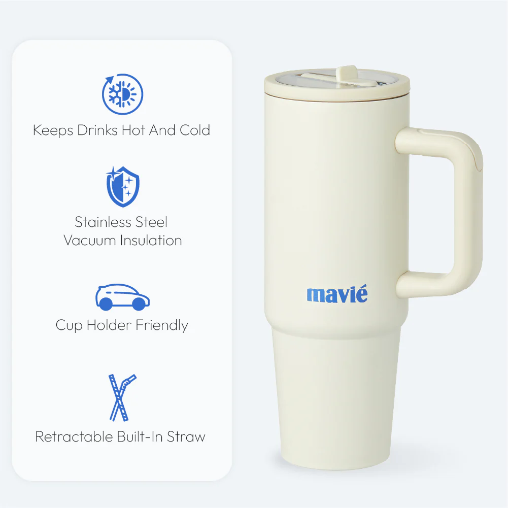 MAVIE Tumbler with Handle & Built-in Flip Straw - Double Insulated Stainless Steel Water Bottle & Travel Coffee Mug (30oz & 40oz) - Image 23