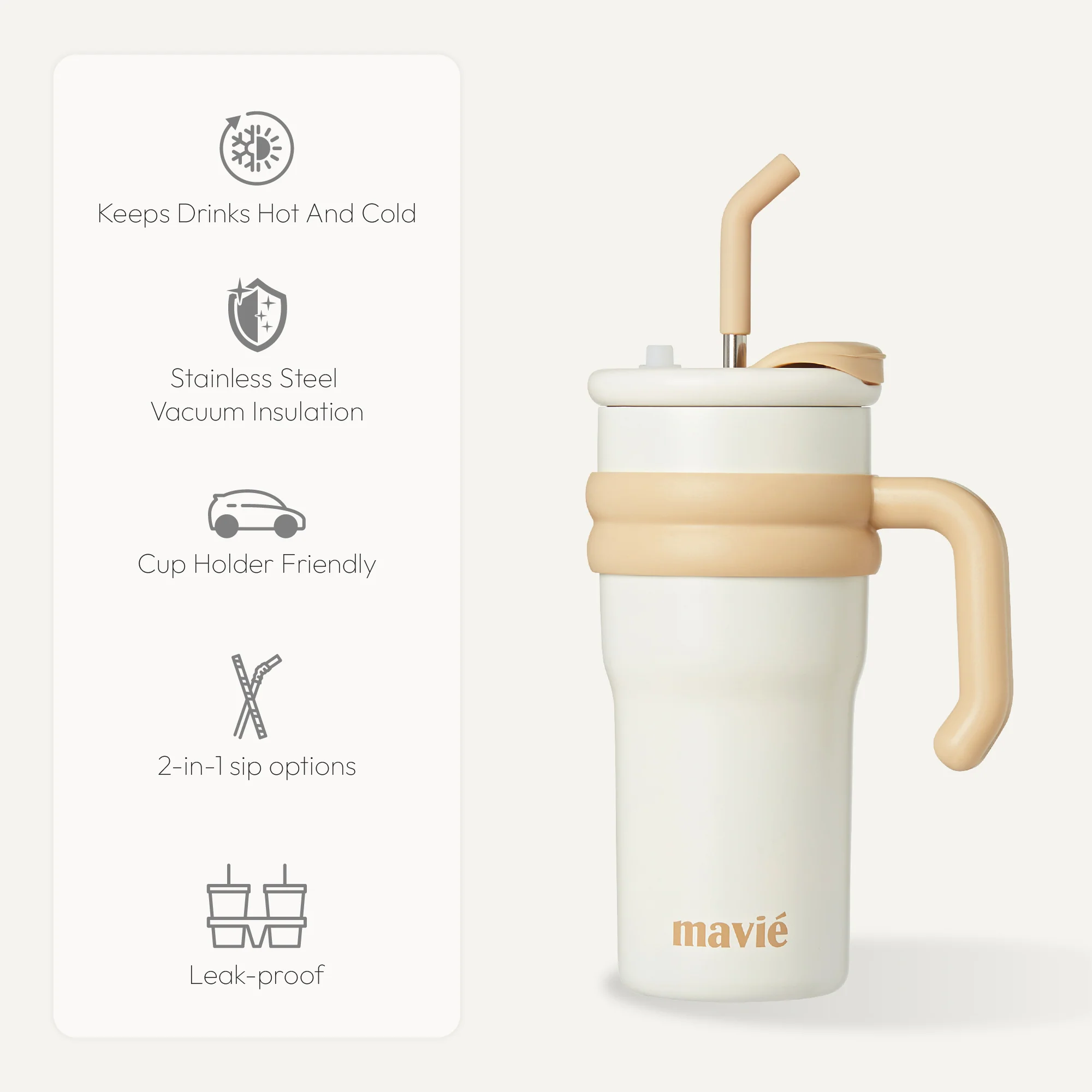 MAVIE Tumbler with Handle & Metal Straw + Silicone Tip - 17oz & 24oz - Image 18