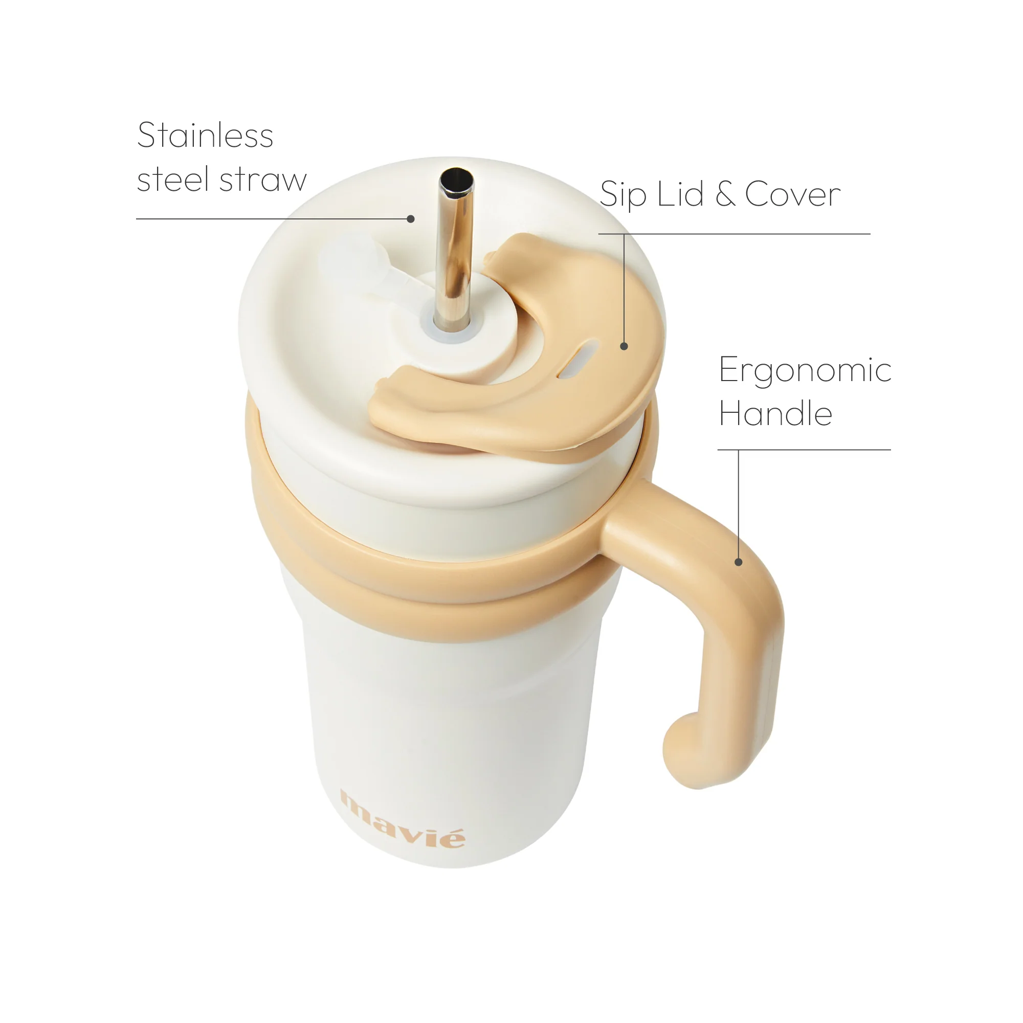 MAVIE Tumbler with Handle & Metal Straw + Silicone Tip - 17oz & 24oz - Image 19