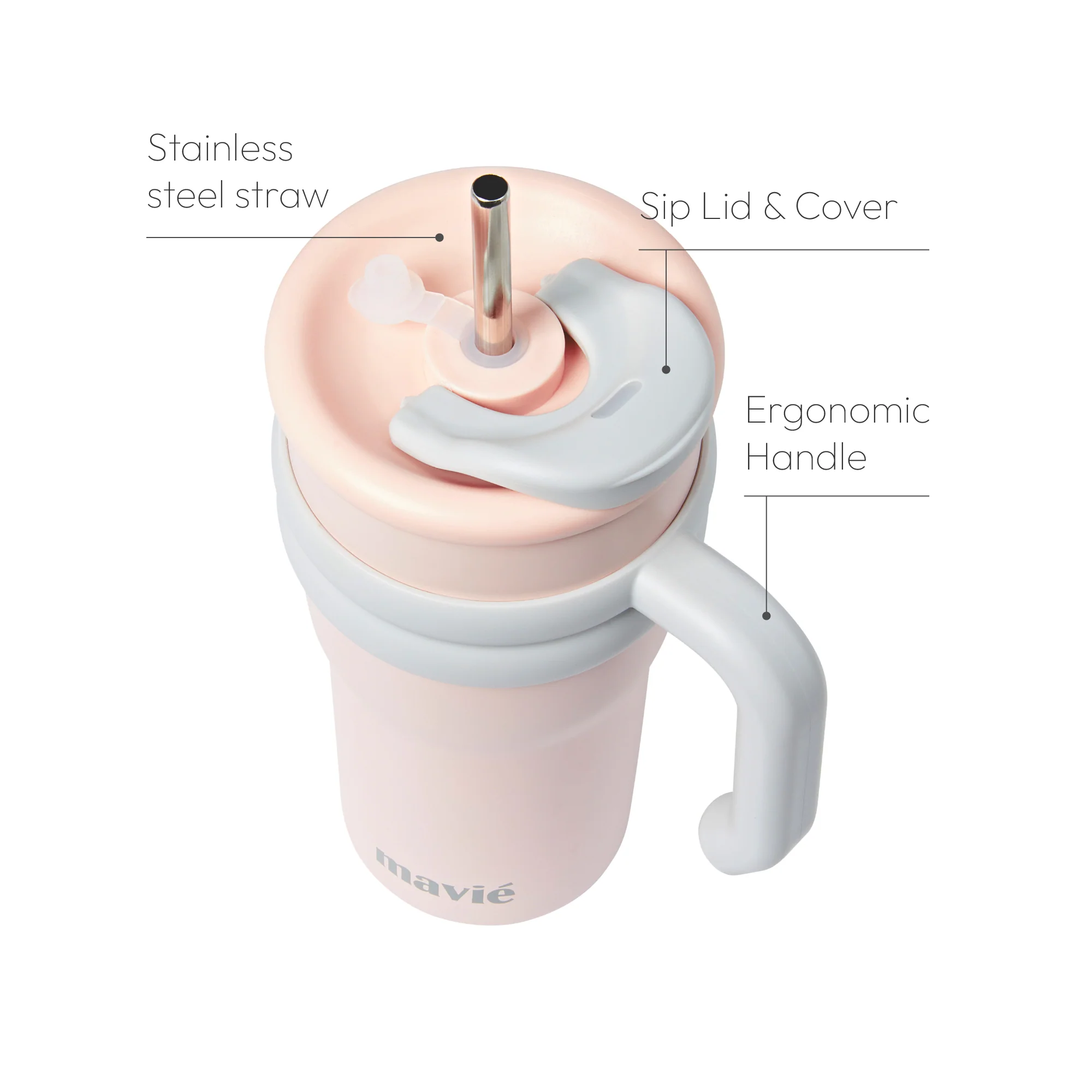 MAVIE Tumbler with Handle & Metal Straw + Silicone Tip - 17oz & 24oz - Image 24