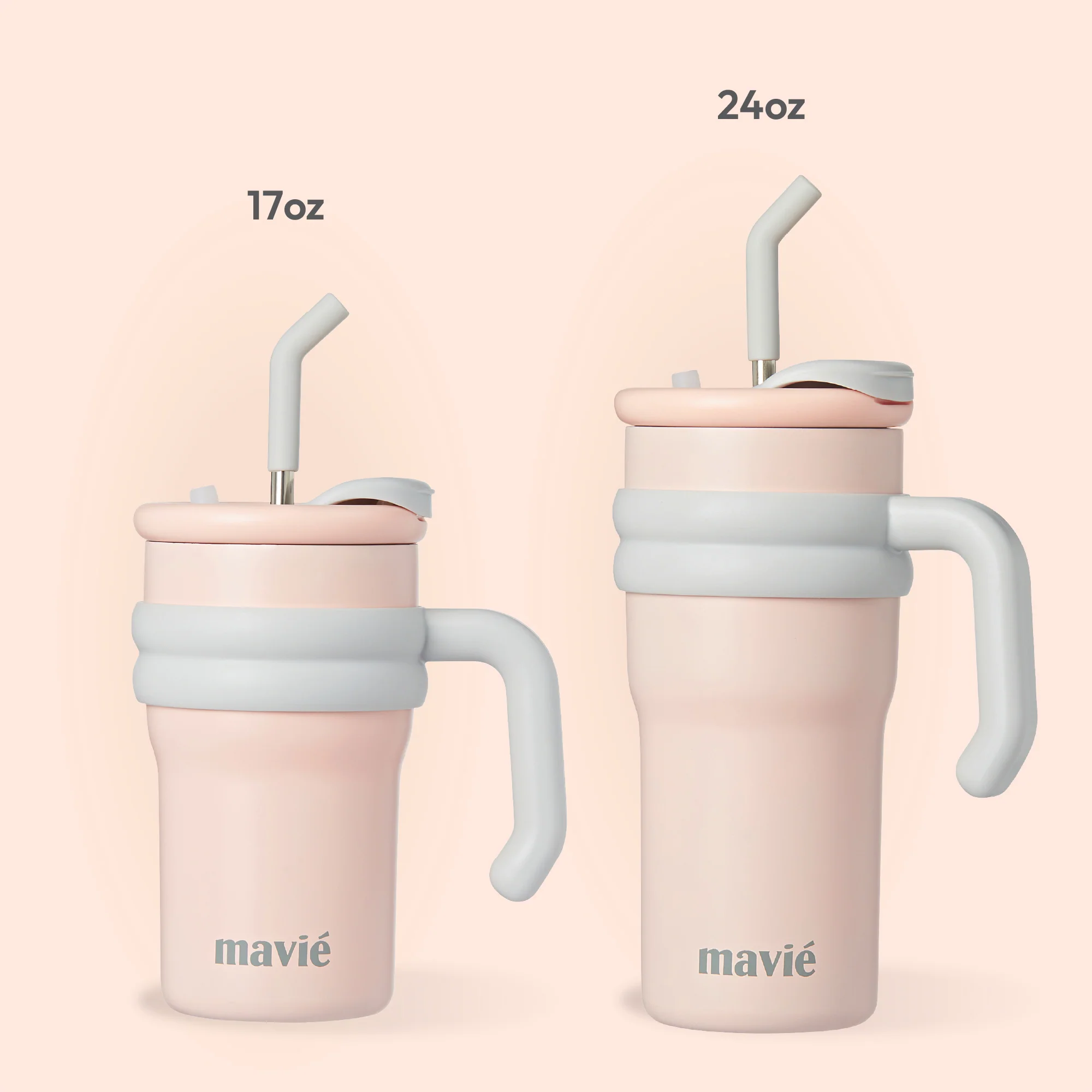 MAVIE Tumbler with Handle & Metal Straw + Silicone Tip - 17oz & 24oz - Image 25