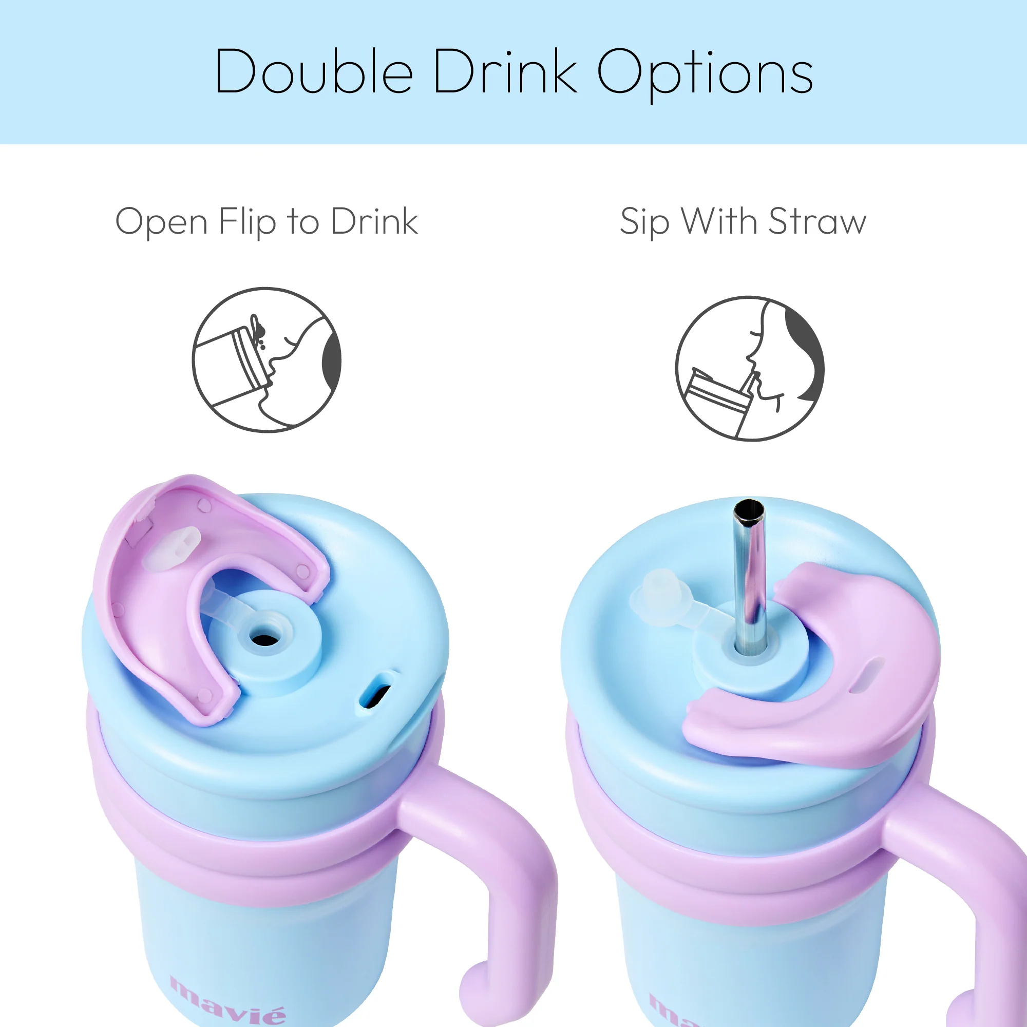 MAVIE Tumbler with Handle & Metal Straw + Silicone Tip - 17oz & 24oz - Image 27