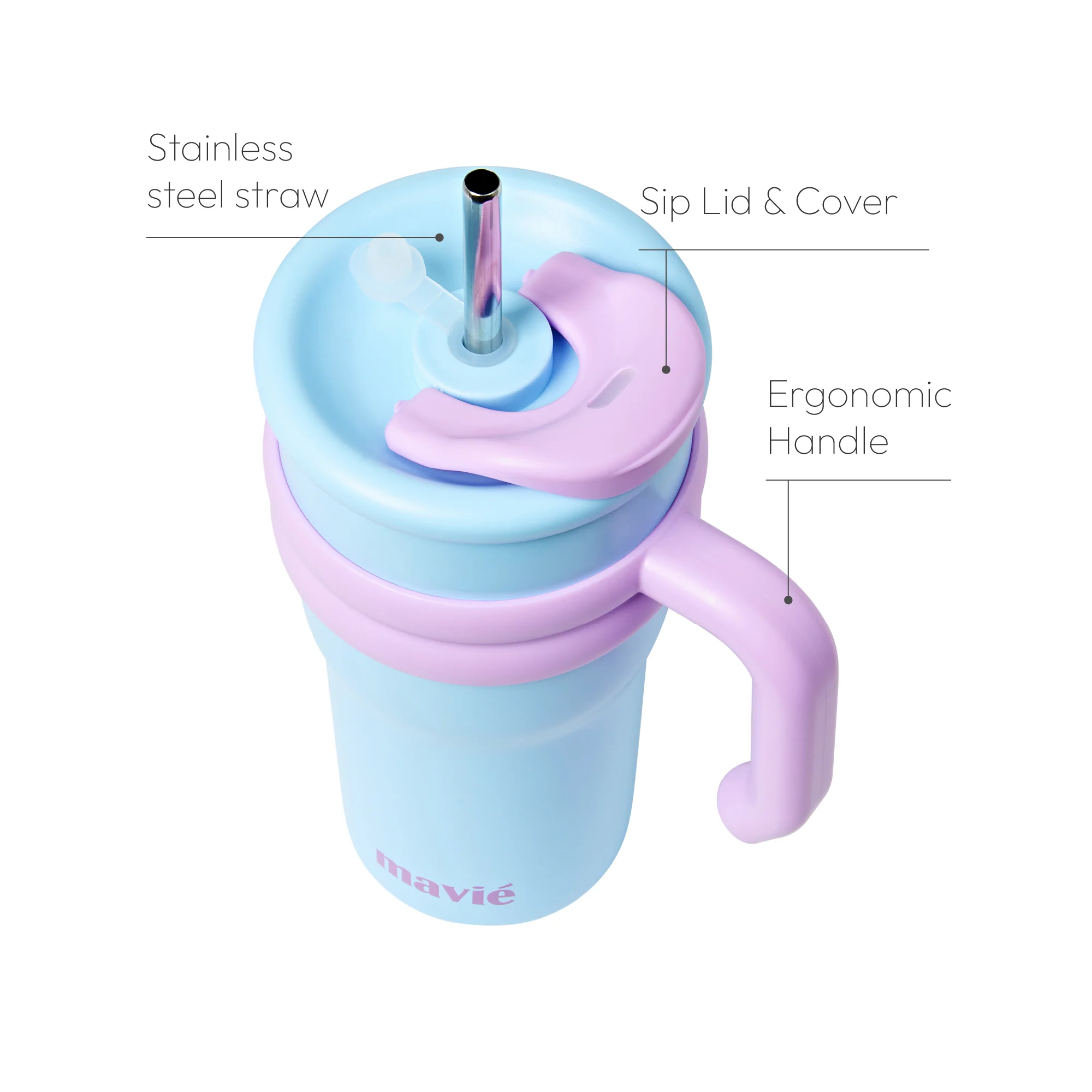 MAVIE Tumbler with Handle & Metal Straw + Silicone Tip - 17oz & 24oz - Image 29