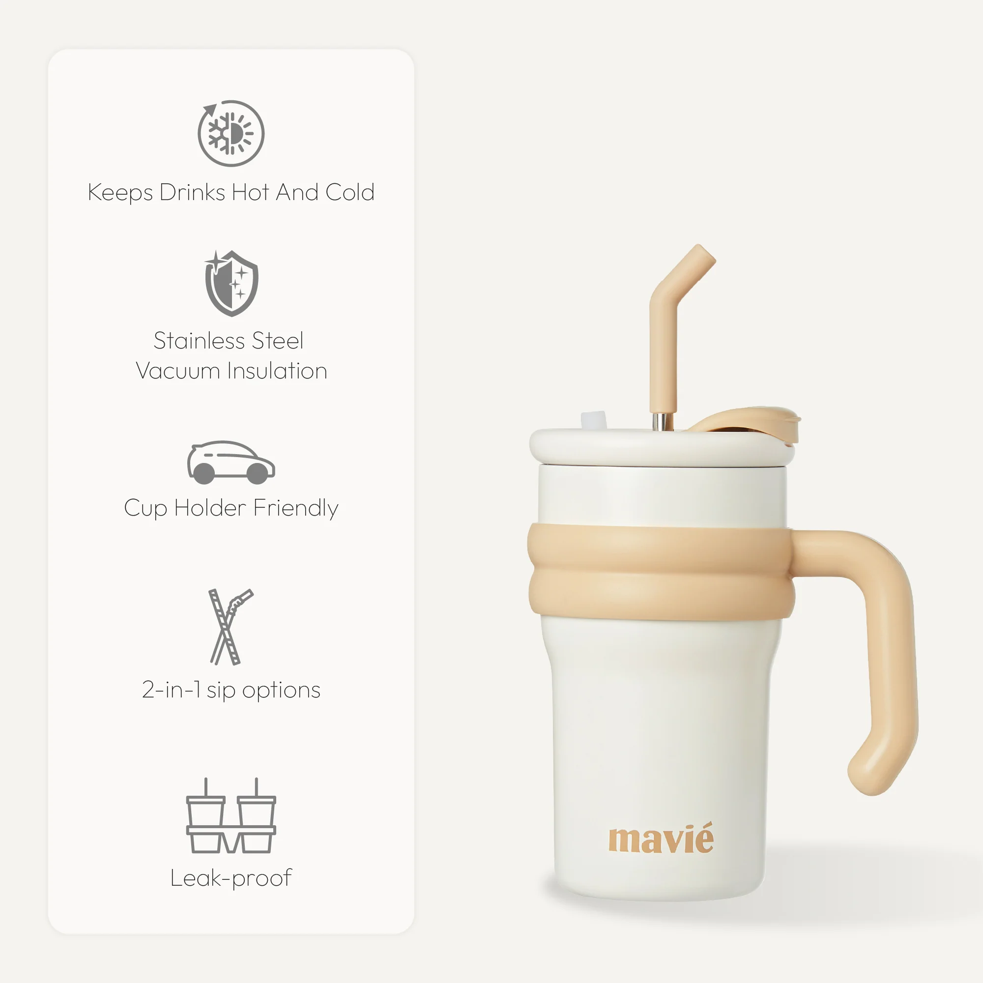 MAVIE Tumbler with Handle & Metal Straw + Silicone Tip - 17oz & 24oz - Image 3