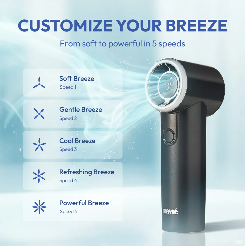 MAVIÉ Ultra Mini Portable Fan, Powerful Pocket-Sized Handheld Fan, Rechargeable Personal Fan with 5 Speeds, LED Display, Long Battery Life for Travel & Makeup - Image 5