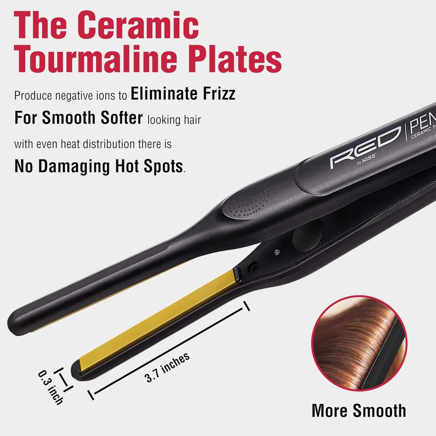 RED by KISS Ultra-Thin 3/10" Ceramic Tourmaline Plates Pencil Flat Iron for Edge Straightening & Short Hair - Image 3