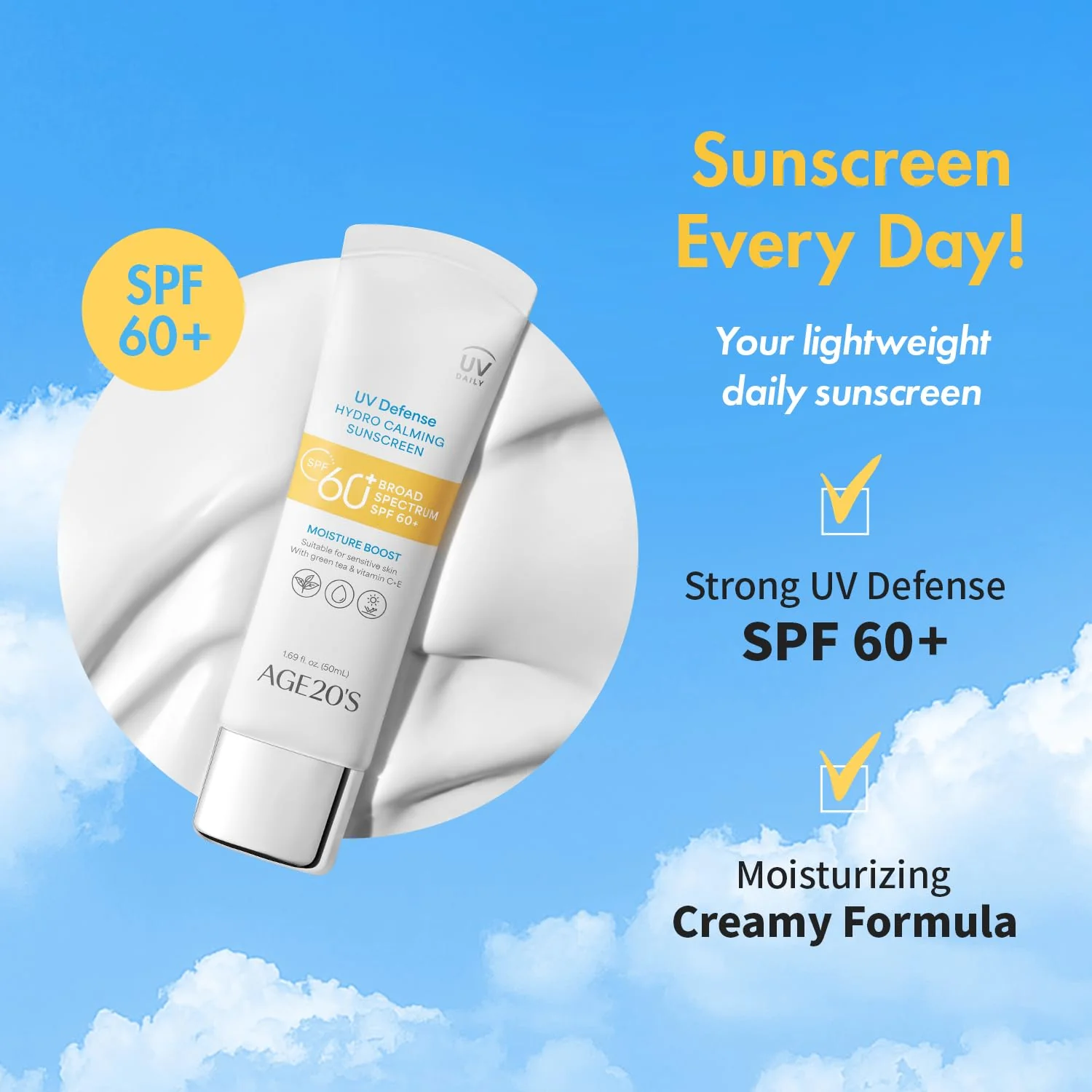 AGE20's UV Defense Hydro Calming Sunscreen SPF 60+ Vegan Daily Moisturizer & Primer - Image 4