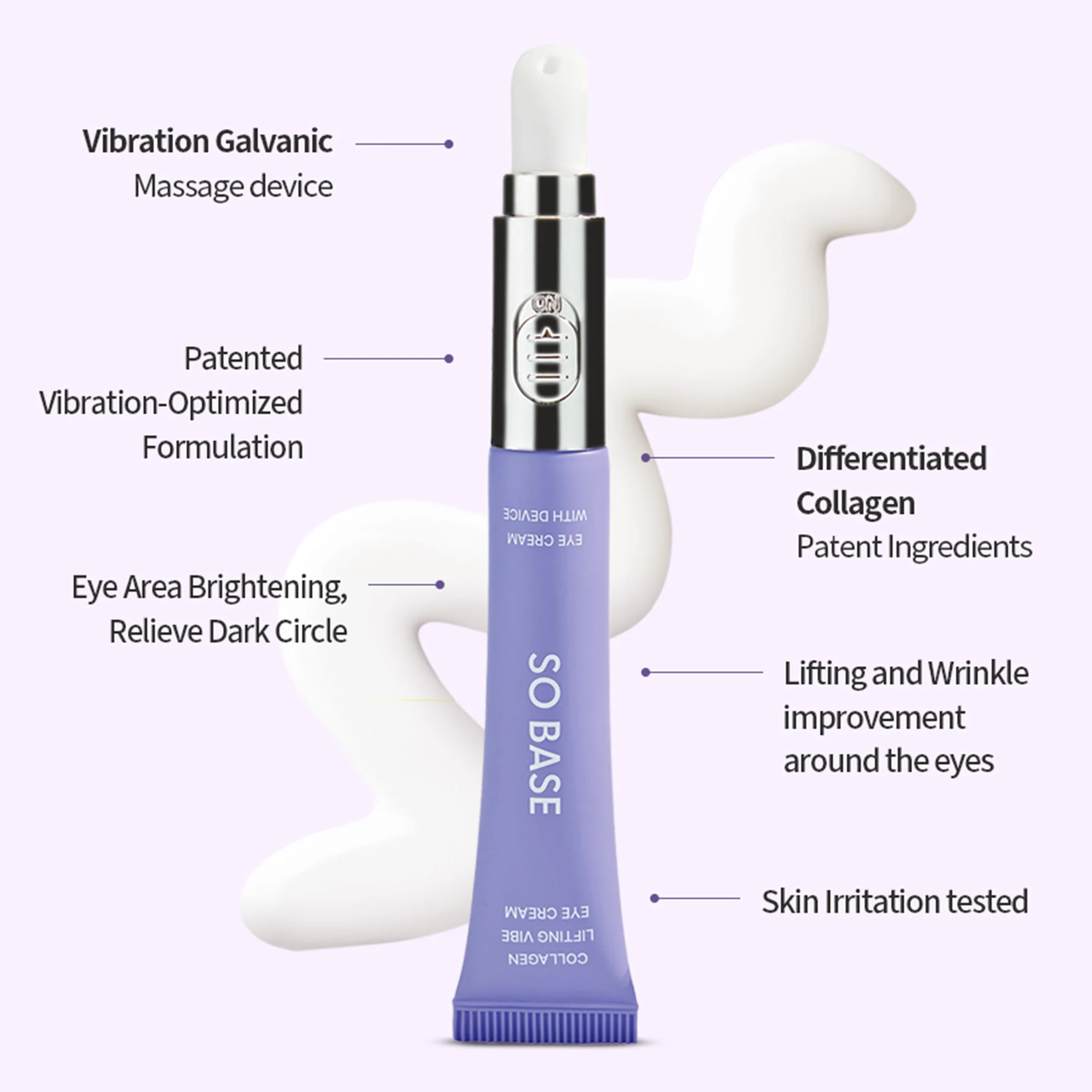 SOBASE Vibrating Eye Cream for Puffy Eyes & Dark Circles - Anti-Aging Collagen Built-in Galvanic Massager - Image 3