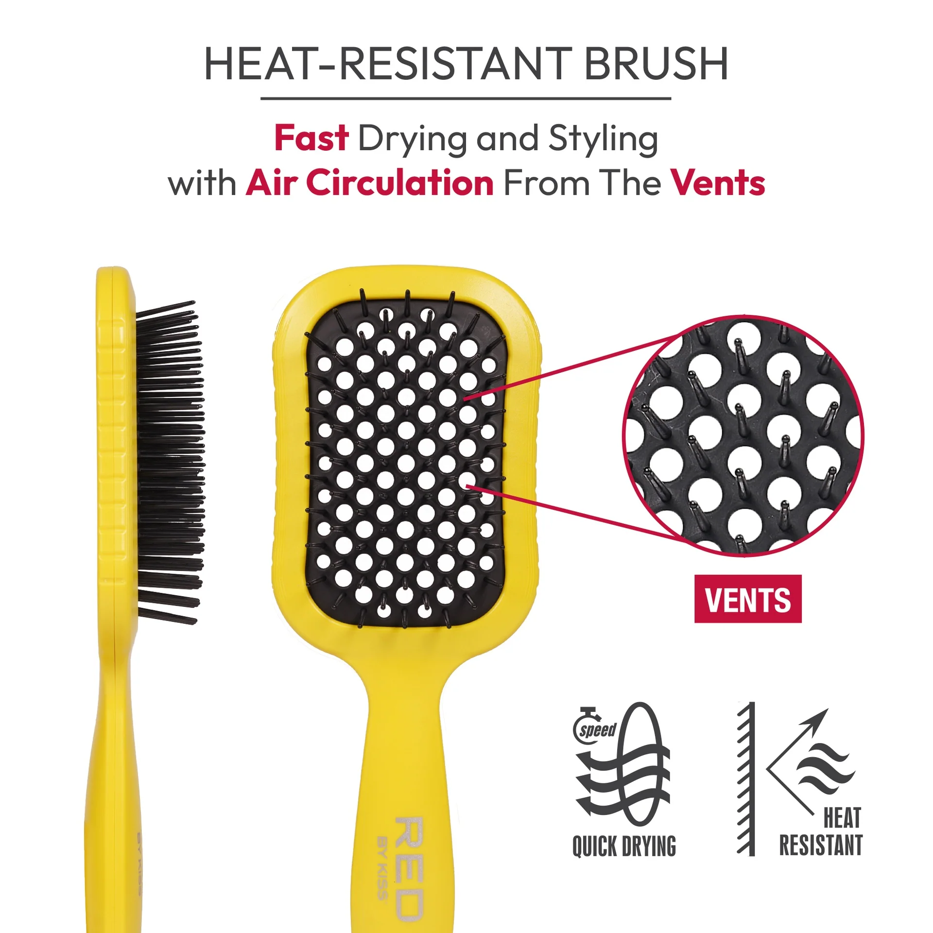 RED by KISS Wet & Dry Vent Heat-Resistant Brush - Yellow - Image 2