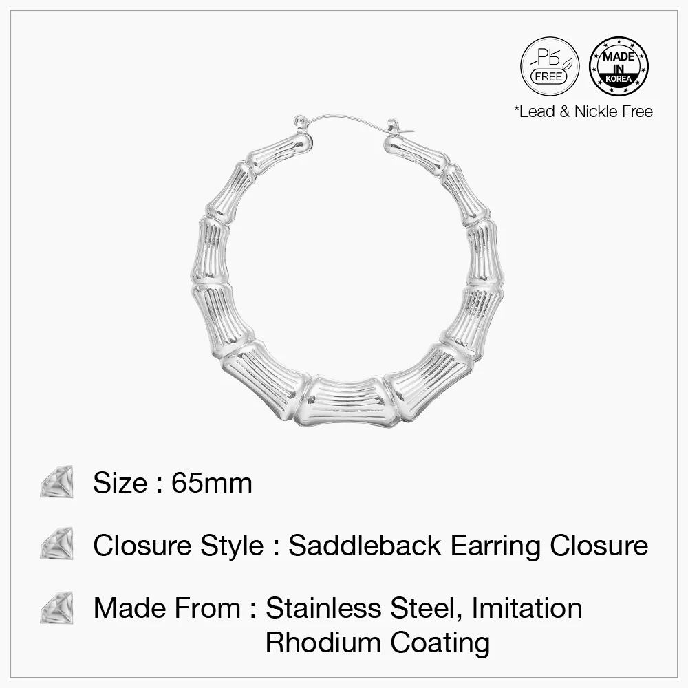 Arria White Gold Tone Bamboo Hoop Earrings – 65mm & 70mm - Image 4